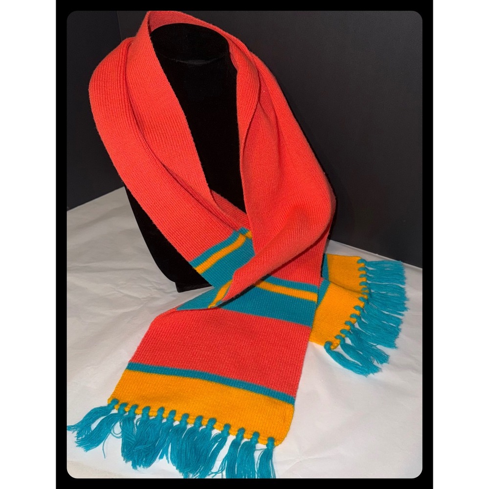 Totes Scarf Womens Orange Striped Knit Fringe Winter Accessory 8165